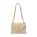 Saint Laurent Monogram Envelope Medium Beige Suede Leather Shoulder Bag
