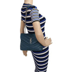Saint Laurent Monogram Loulou Calfskin Y Quilted Monogram Small Chain Satchel Blue Leather Shoulder Bag