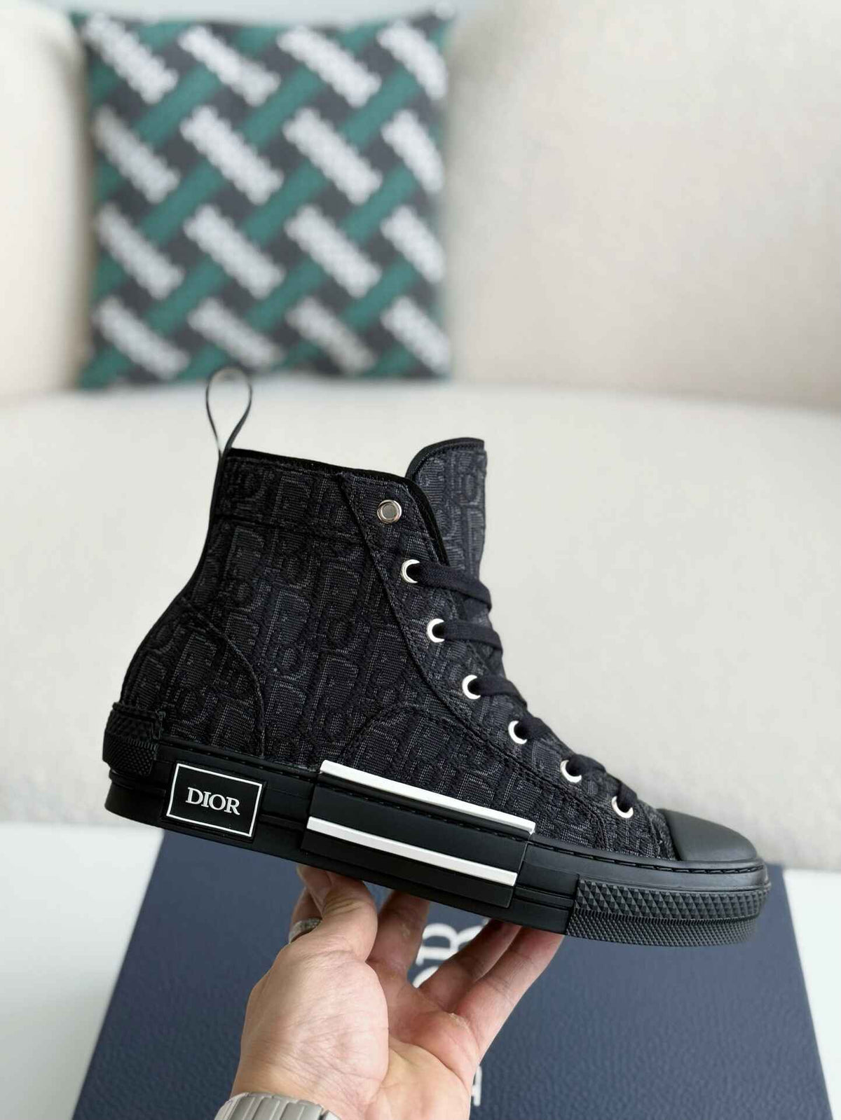 Dior B23 High-Top Sneaker in Black Dior Oblique Jacquard