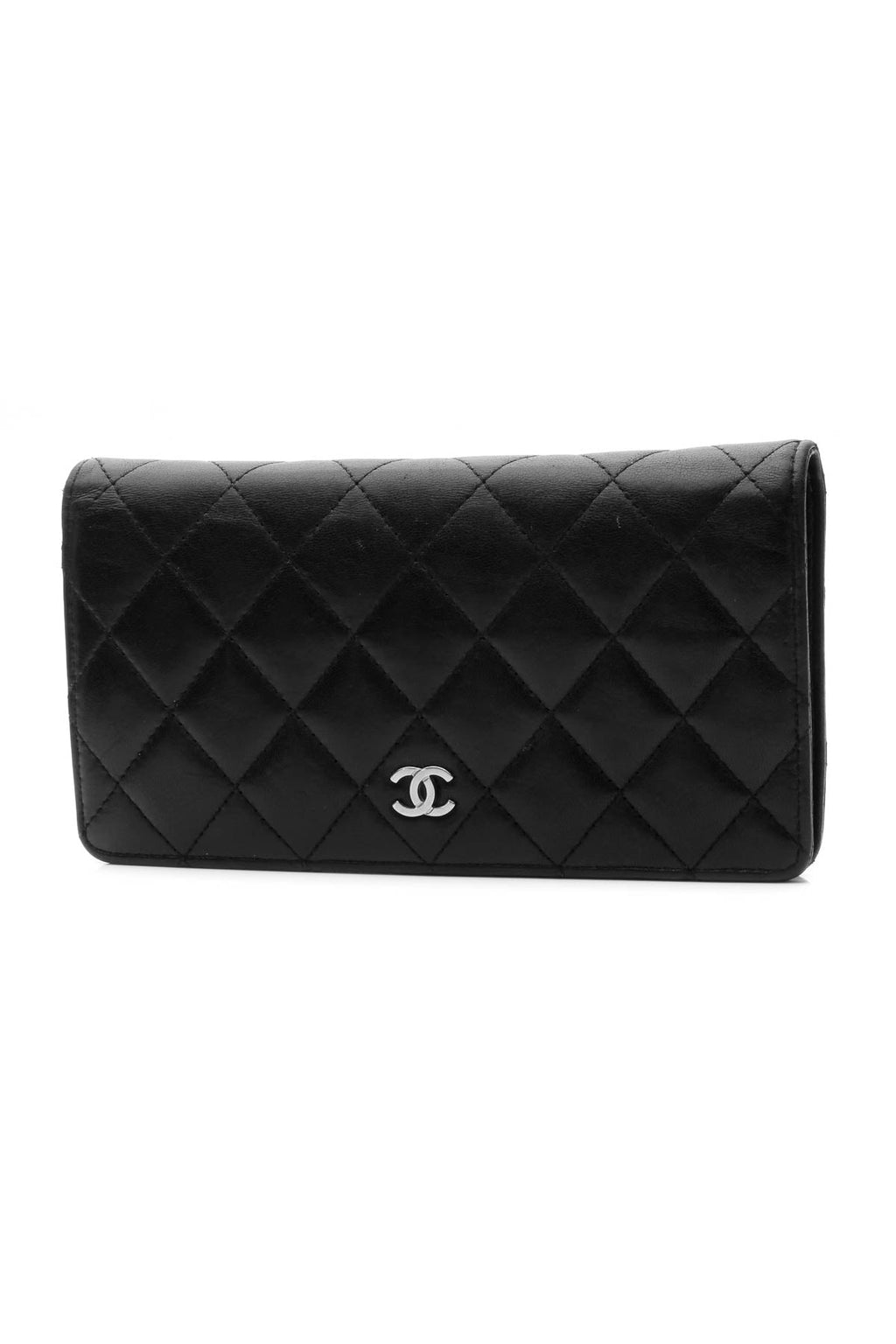 Quilted L Yen Wallet - Black