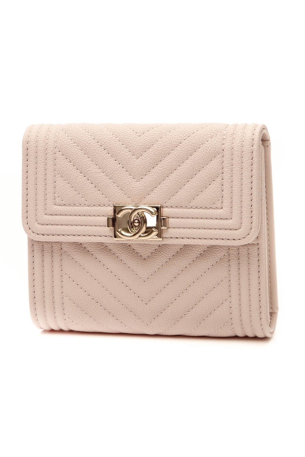 Chevron Quilted Boy Compact Wallet - Beige