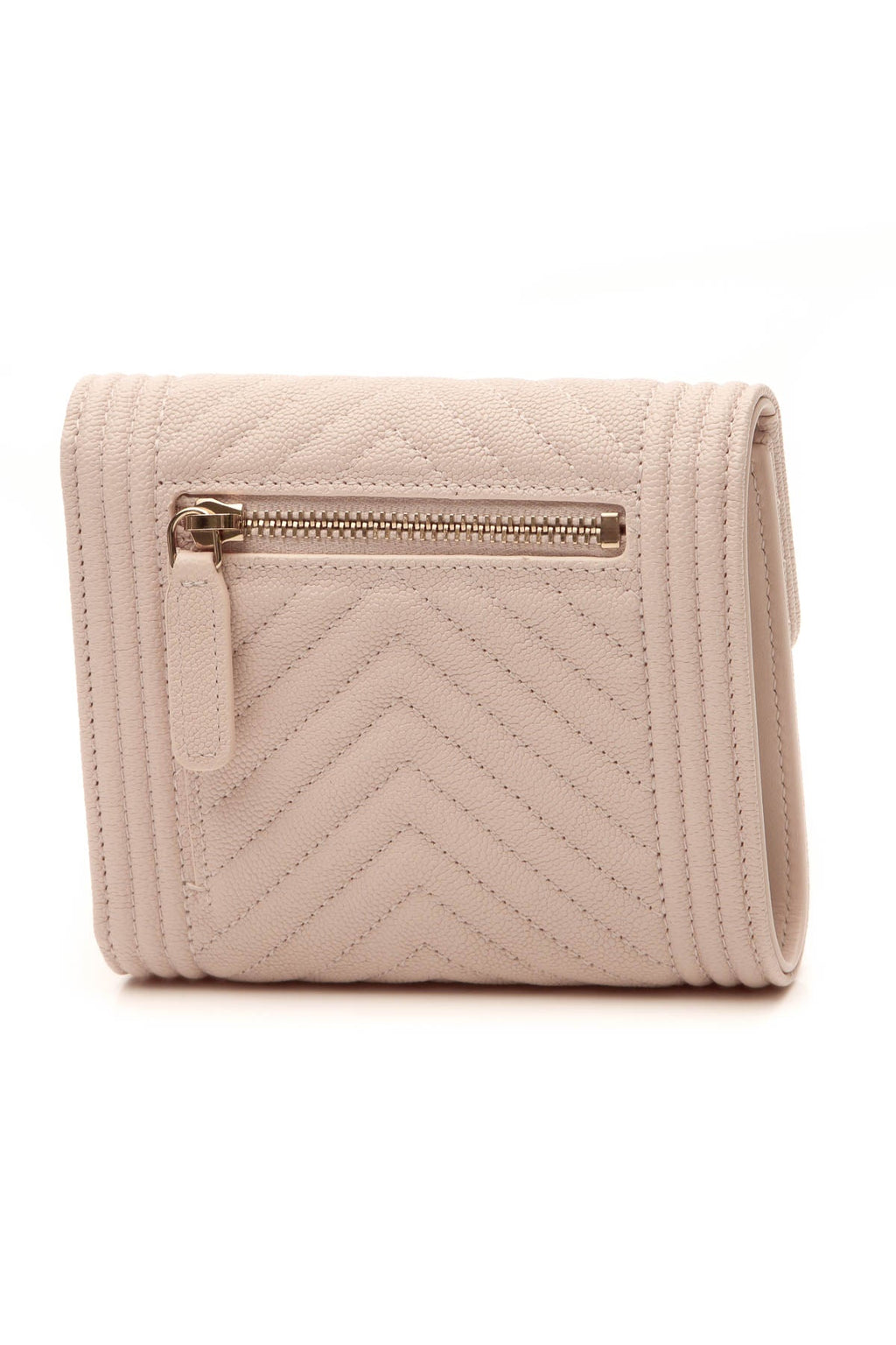 Chevron Quilted Boy Compact Wallet - Beige