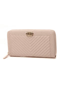 Chevron Quilted Boy Long Zip Wallet - Beige