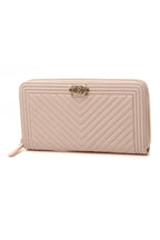 Chevron Quilted Boy Long Zip Wallet - Beige