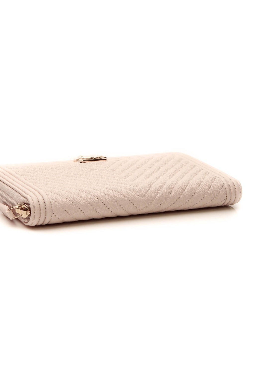 Chevron Quilted Boy Long Zip Wallet - Beige