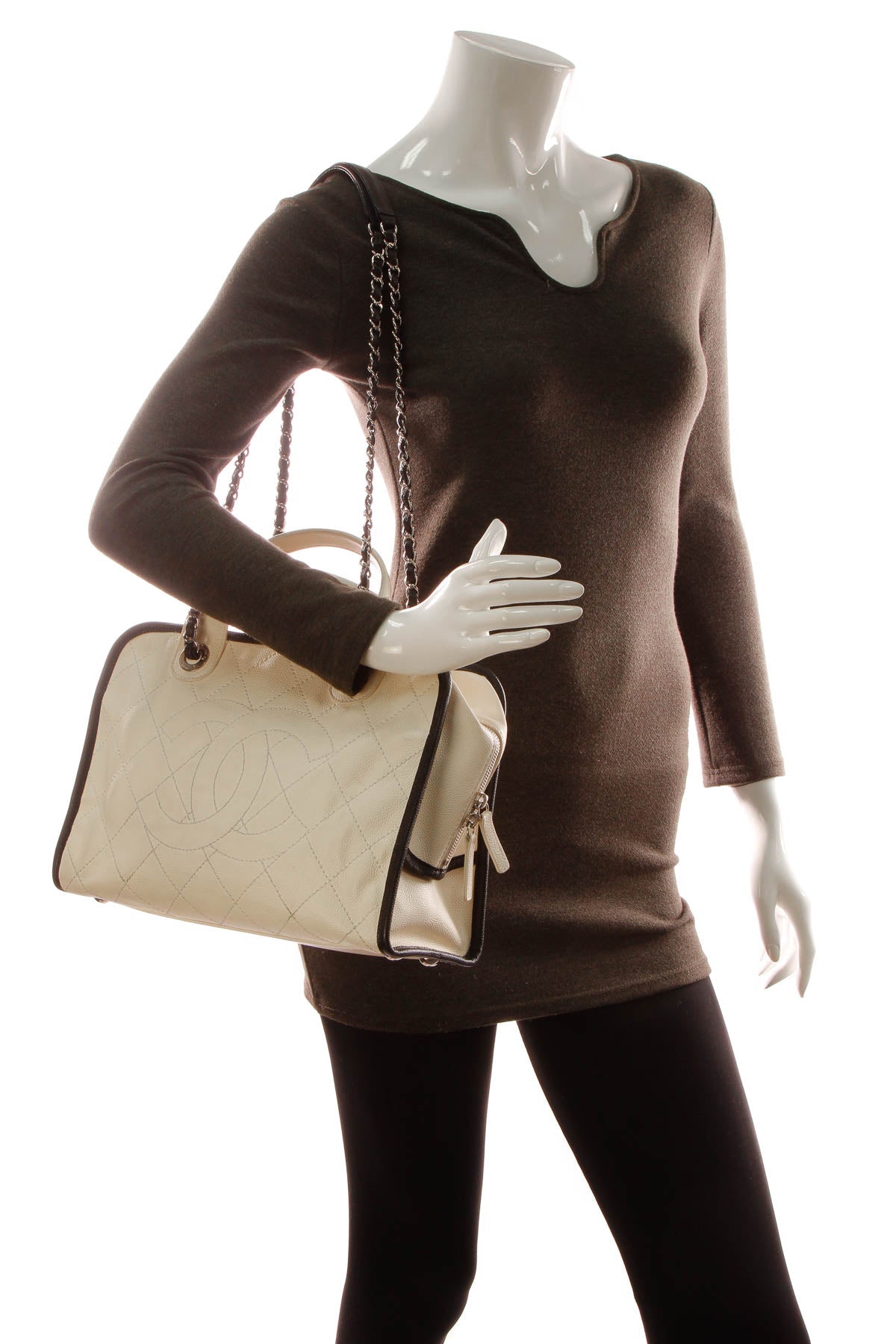 Timeless Top Handle Bowling Bag - Ivory Caviar