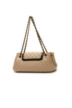 Quilted East/West Accordion Flap Bag - Beige/Black