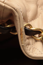Quilted East/West Accordion Flap Bag - Beige/Black