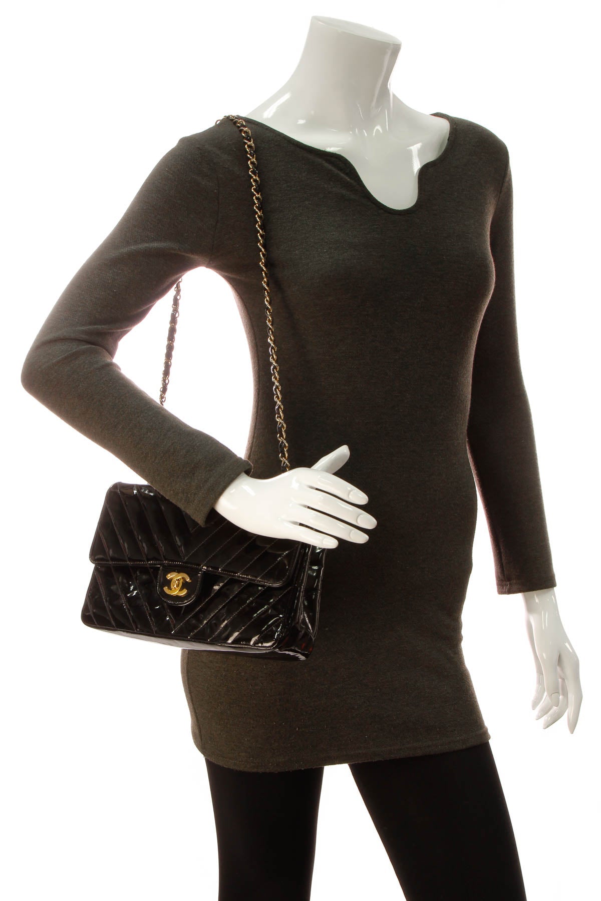 Vintage Chevron Medium Double Flap Bag - Black