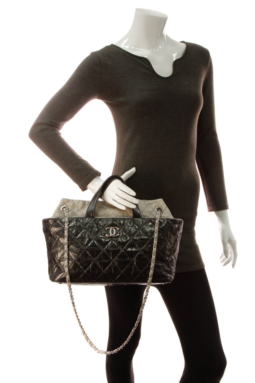 Quilted Tote Bag - Black/Gray