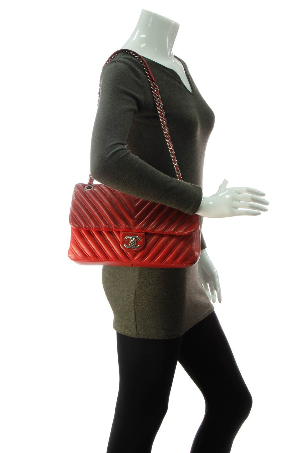 Chevron Quilted Jumbo Single Flap Bag - Red
