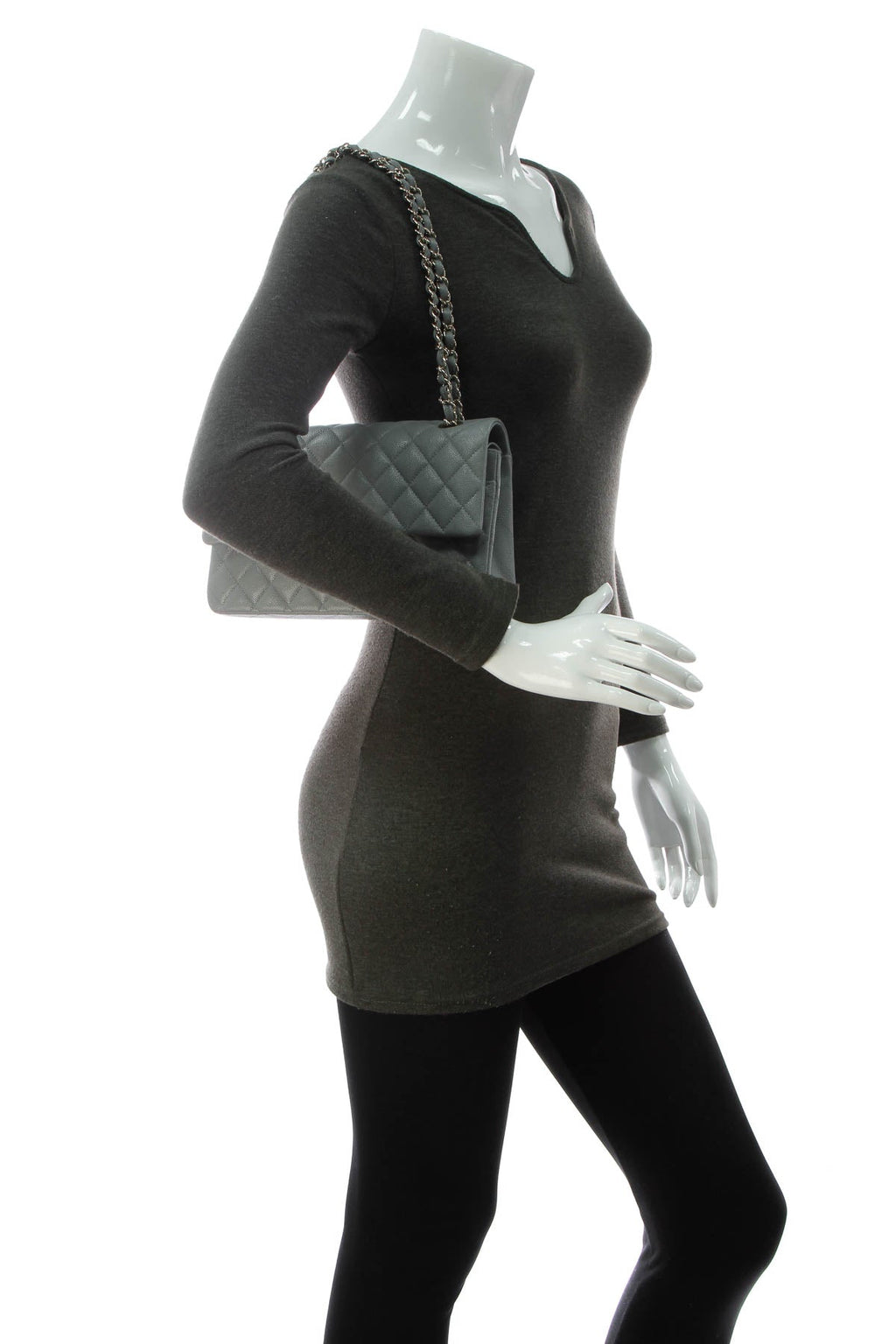 Classic Medium Double Flap Bag - Gray Caviar
