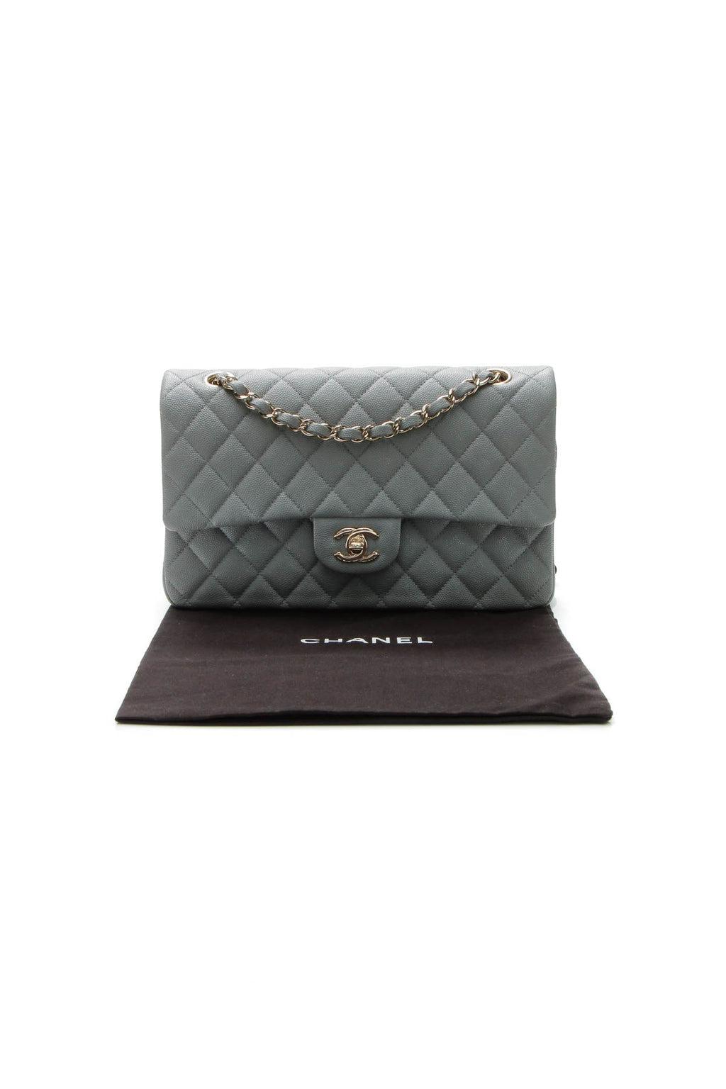 Classic Medium Double Flap Bag - Gray Caviar
