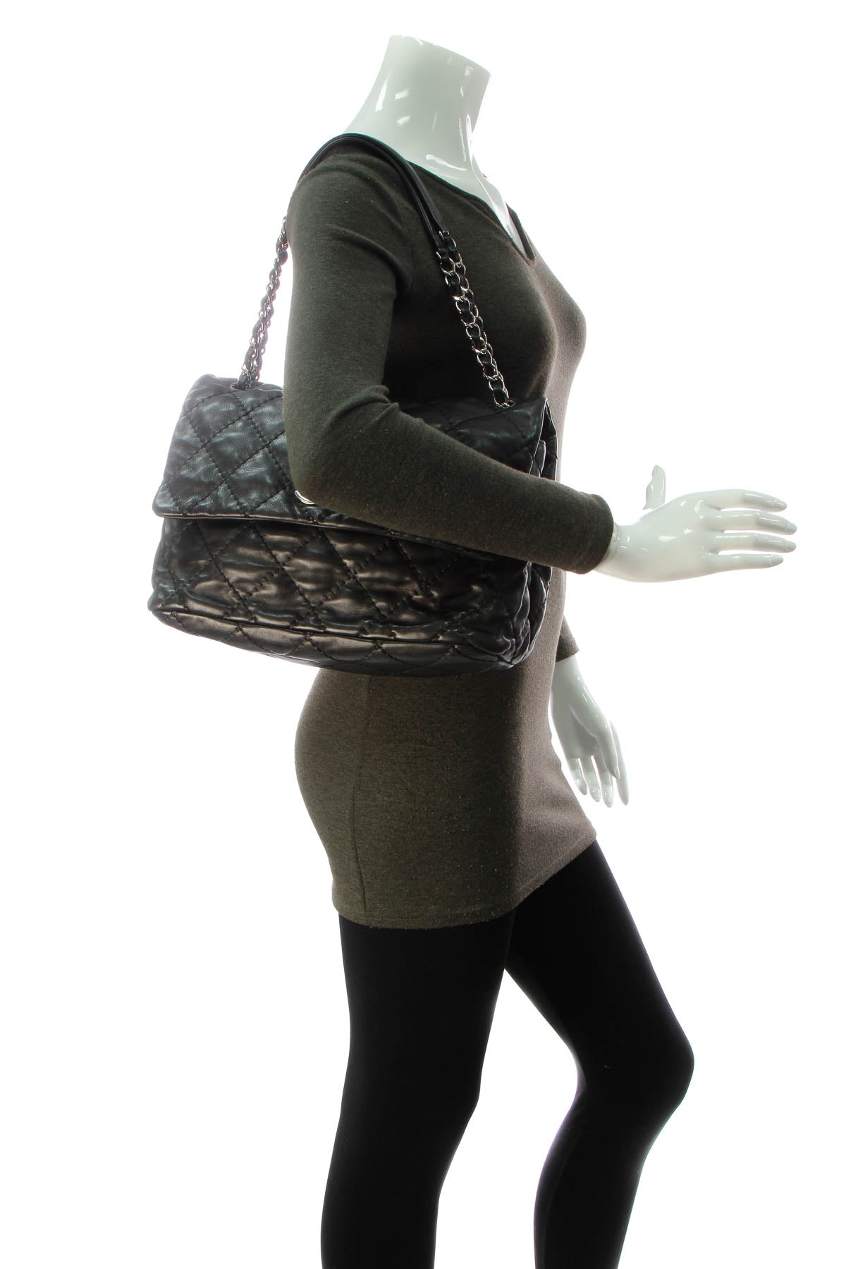 Quilted Soft Flap Bag - Black