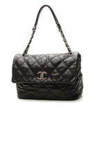 Quilted Soft Flap Bag - Black