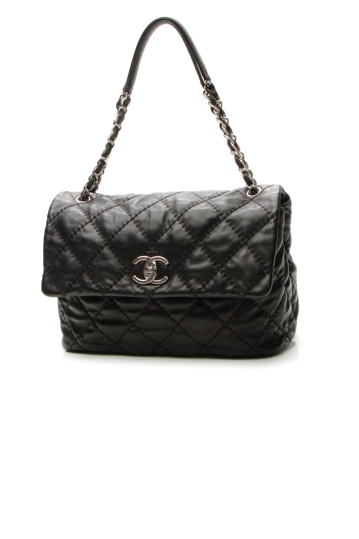Quilted Soft Flap Bag - Black