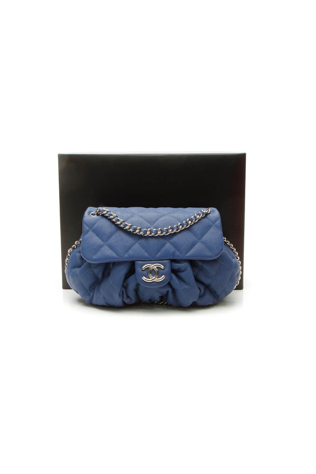 Chain Around Flap Bag - Blue Washed Lambskin