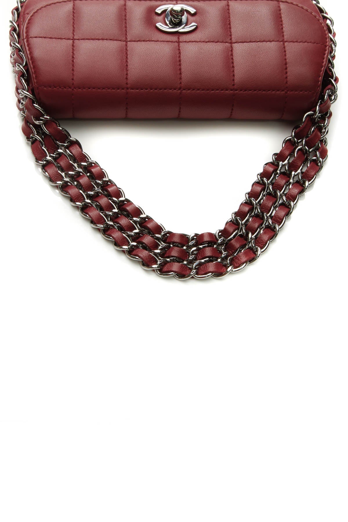 Multichain Square Quilt Mini Flap Bag - Dark Red