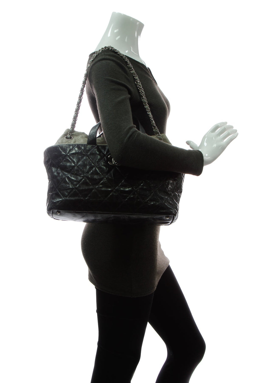 Quilted Tote Bag - Black/Gray