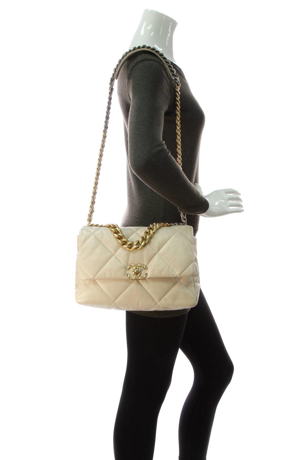 Quilted Chanel 19 Flap Bag - Beige