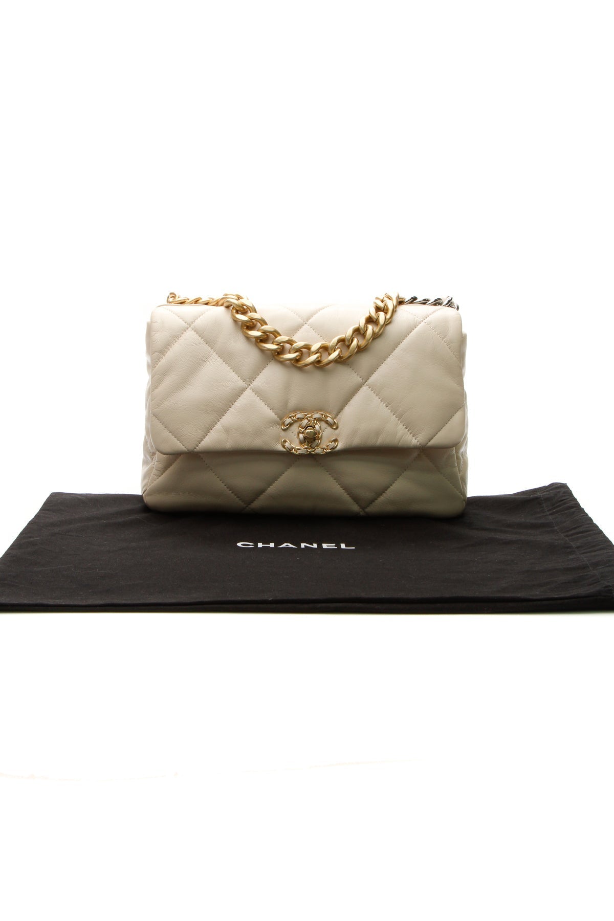 Quilted Chanel 19 Flap Bag - Beige