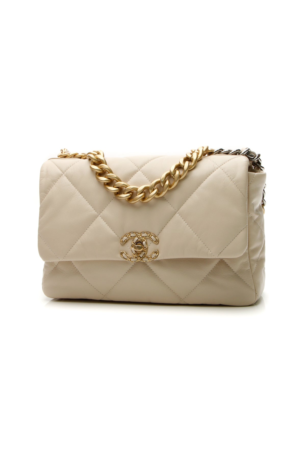 Quilted Chanel 19 Flap Bag - Beige