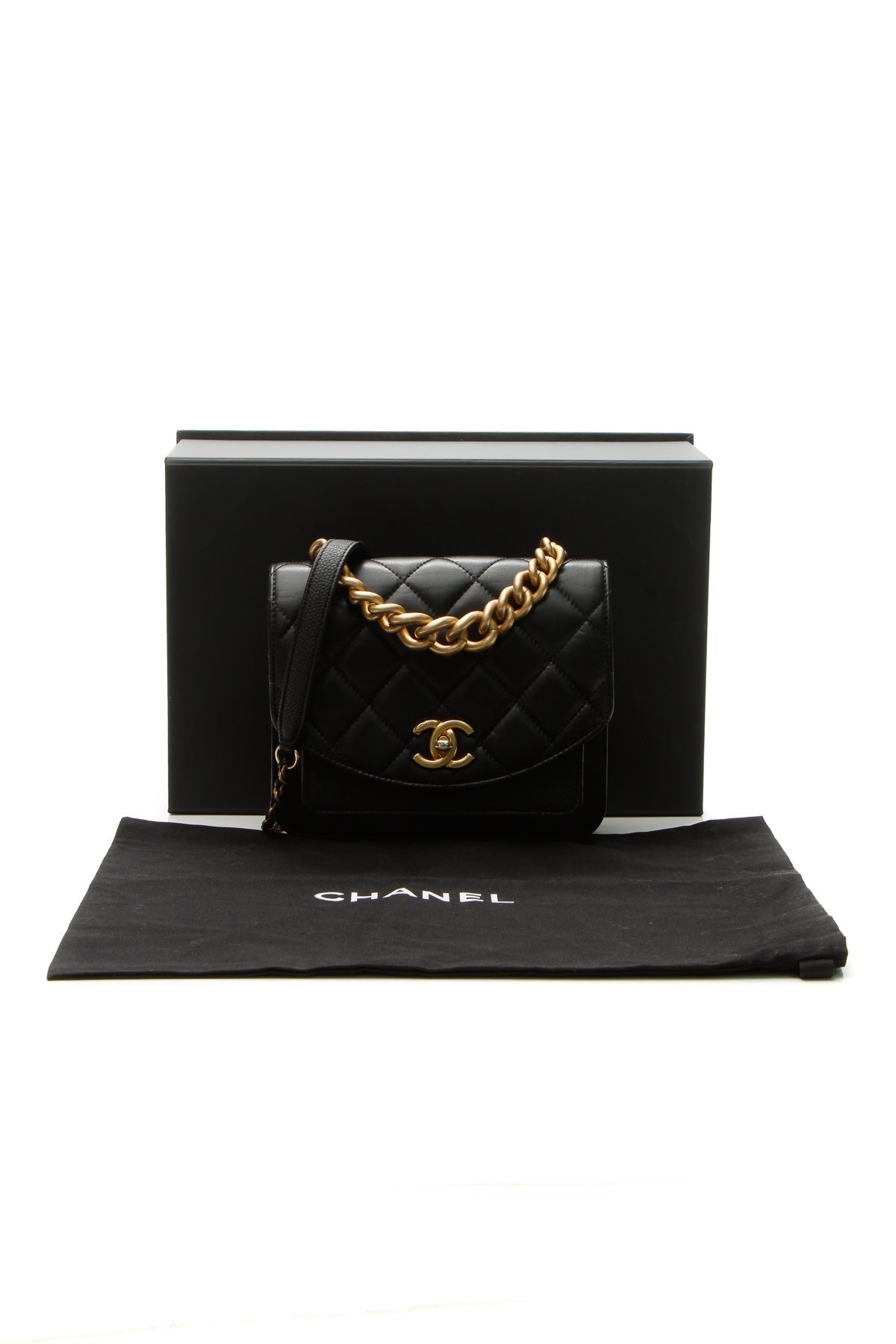 Quilted Mini Chain Handle Flap Bag - Black
