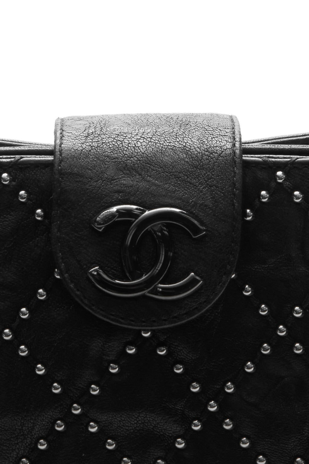 Coco Pleats Studded Clutch Bag - Black