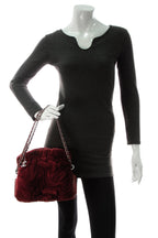 Rabbit Fur Shoulder Bag - Burgundy
