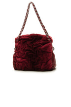 Rabbit Fur Shoulder Bag - Burgundy
