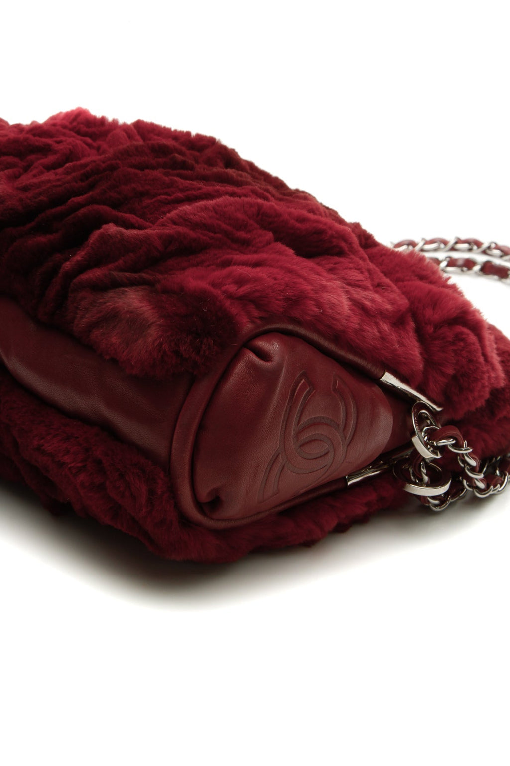 Rabbit Fur Shoulder Bag - Burgundy