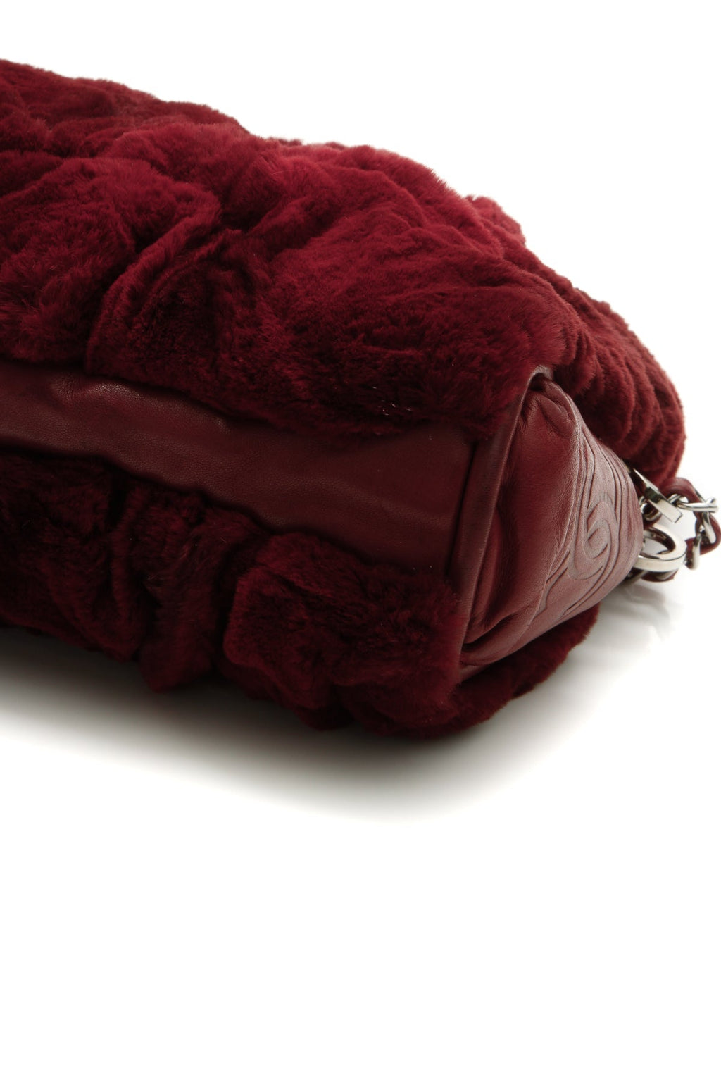 Rabbit Fur Shoulder Bag - Burgundy