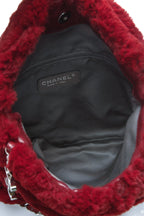 Rabbit Fur Shoulder Bag - Burgundy