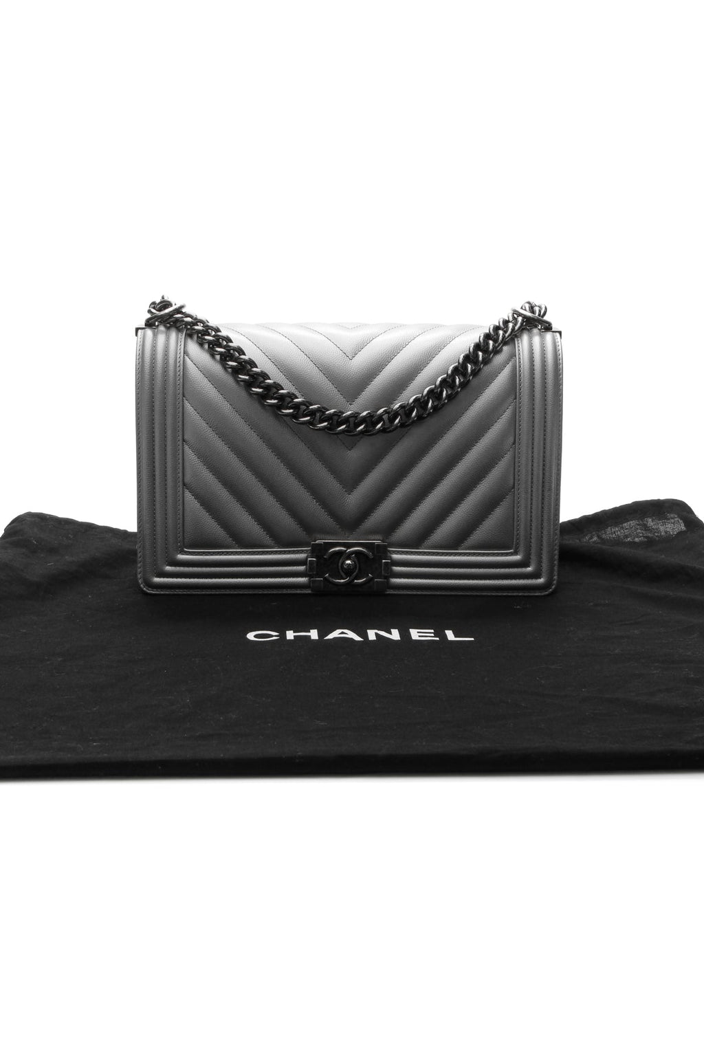 Chevron New Medium Boy Bag - Metallic Silver