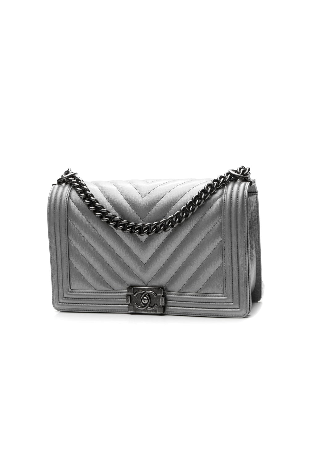 Chevron New Medium Boy Bag - Metallic Silver