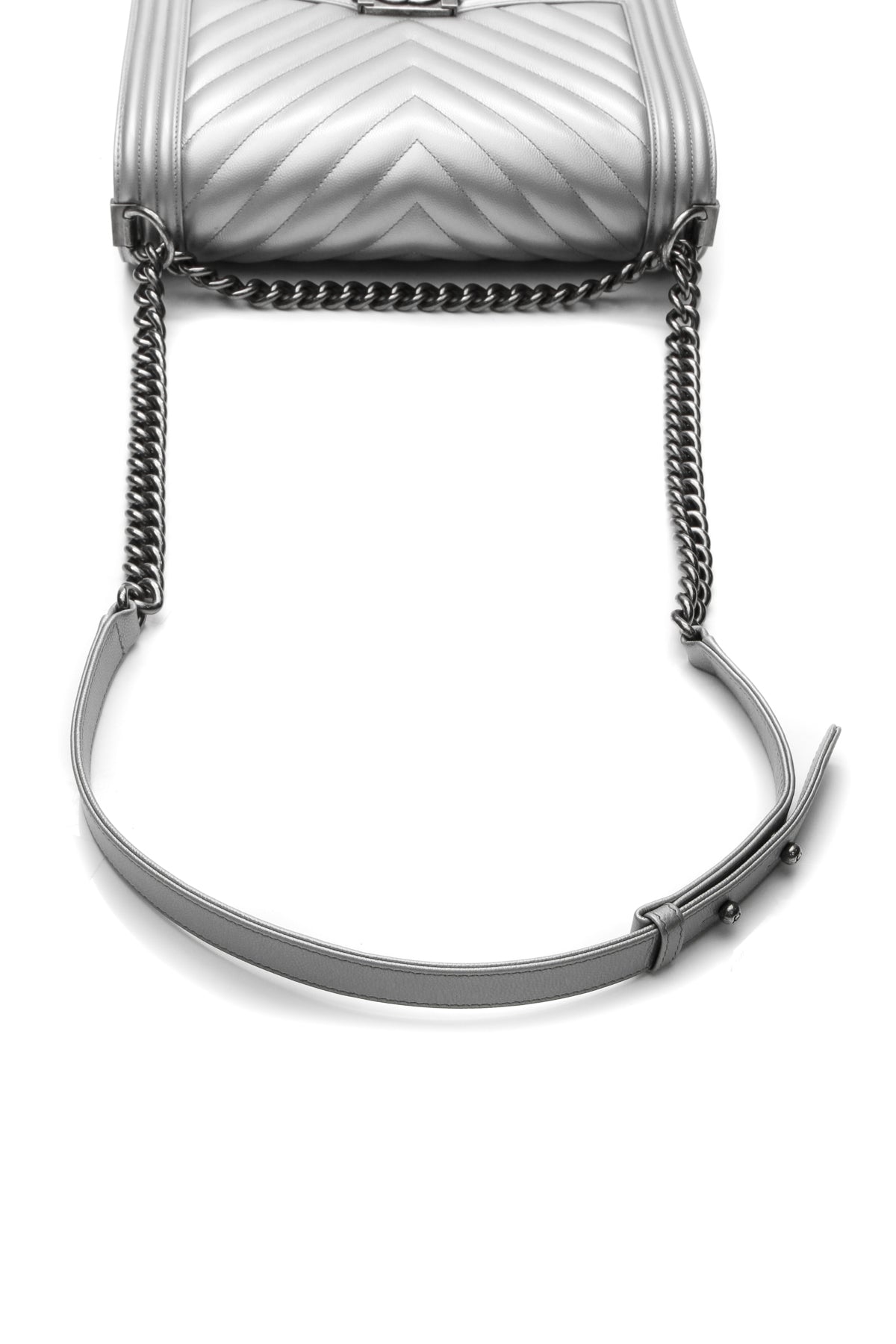 Chevron New Medium Boy Bag - Metallic Silver