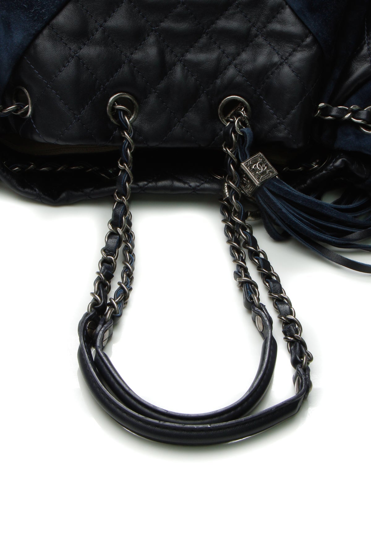 Paris-Seoul Patchwork Drawstring Bag - Navy