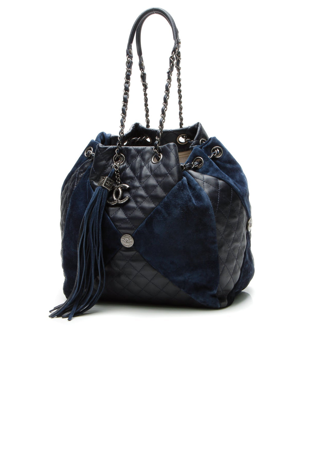 Paris-Seoul Patchwork Drawstring Bag - Navy