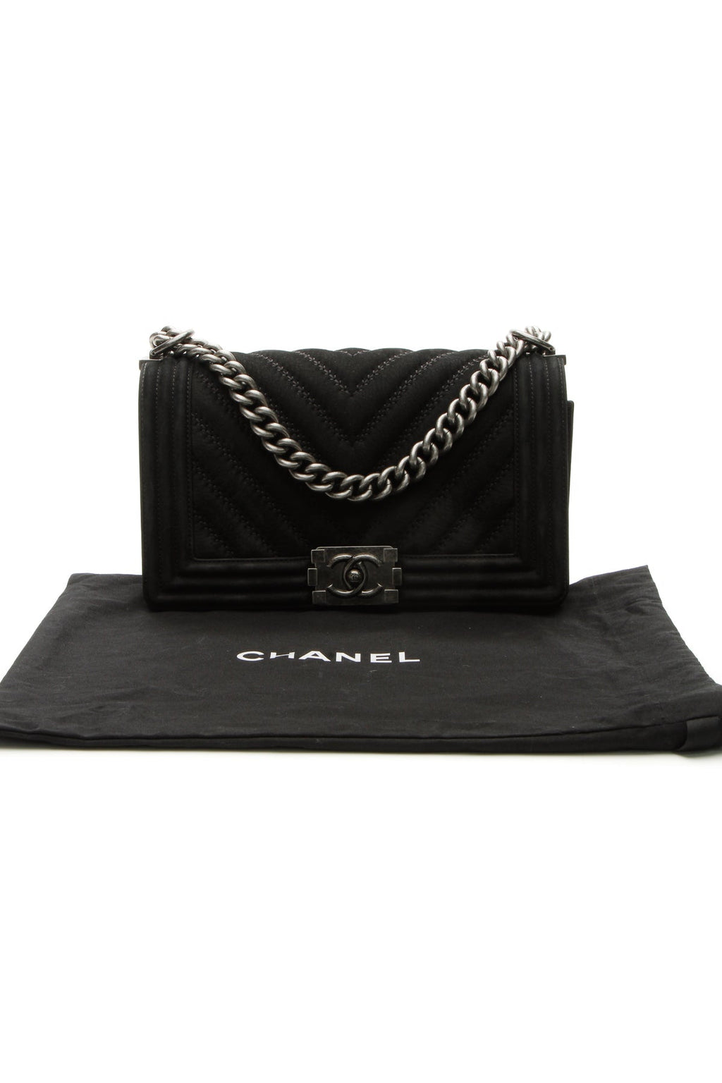Chevron Old Medium Boy Bag - Black
