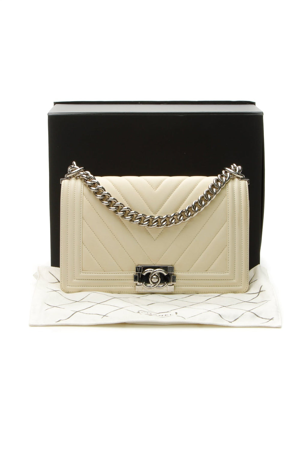 Chevron Old Medium Boy Bag - Ivory