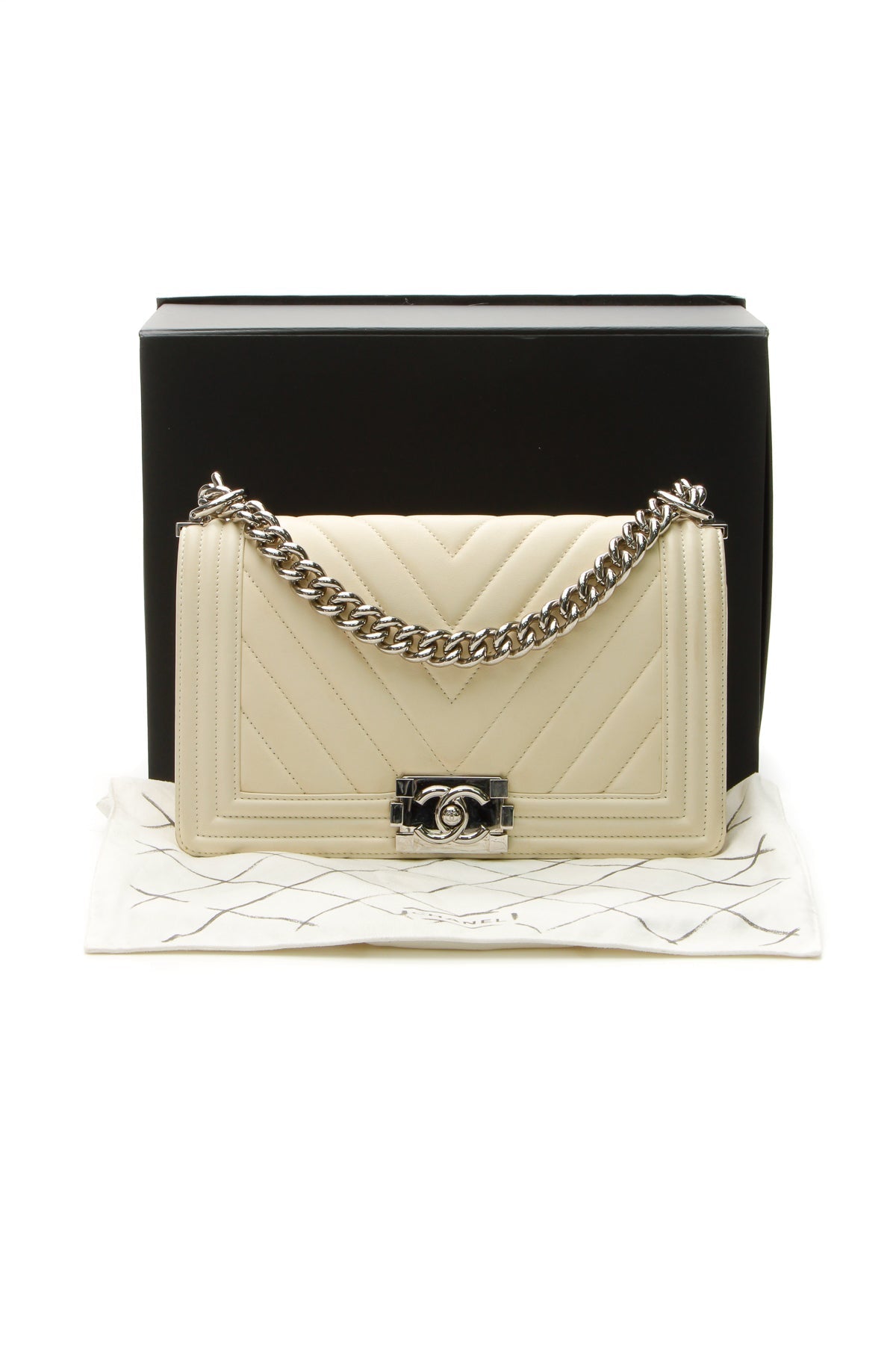 Chevron Old Medium Boy Bag - Ivory