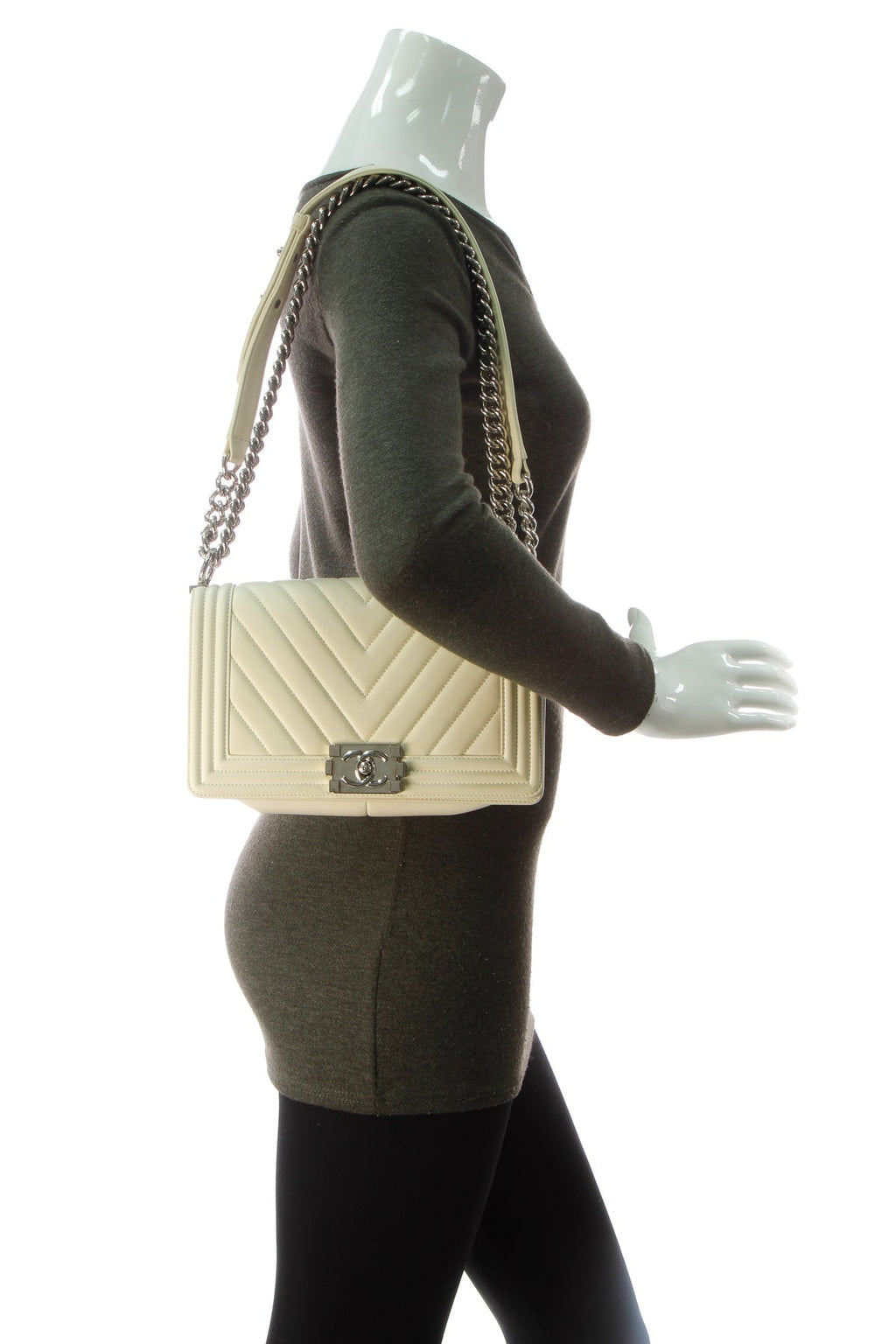 Chevron Old Medium Boy Bag - Ivory