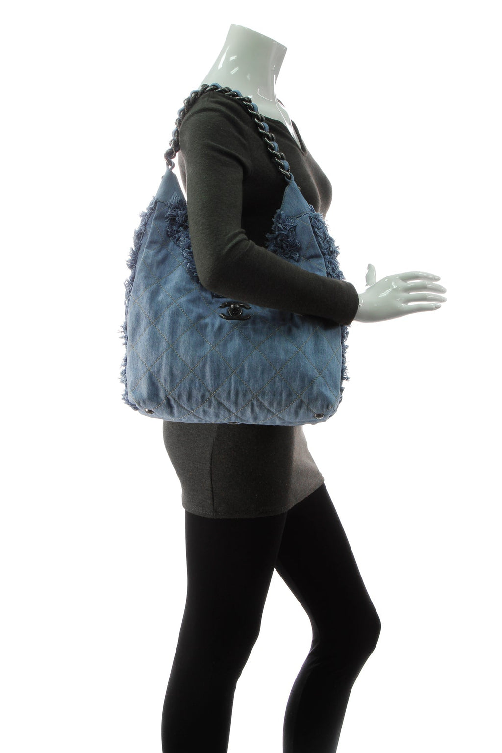 Quilted Denim Hobo Bag - Light Blue