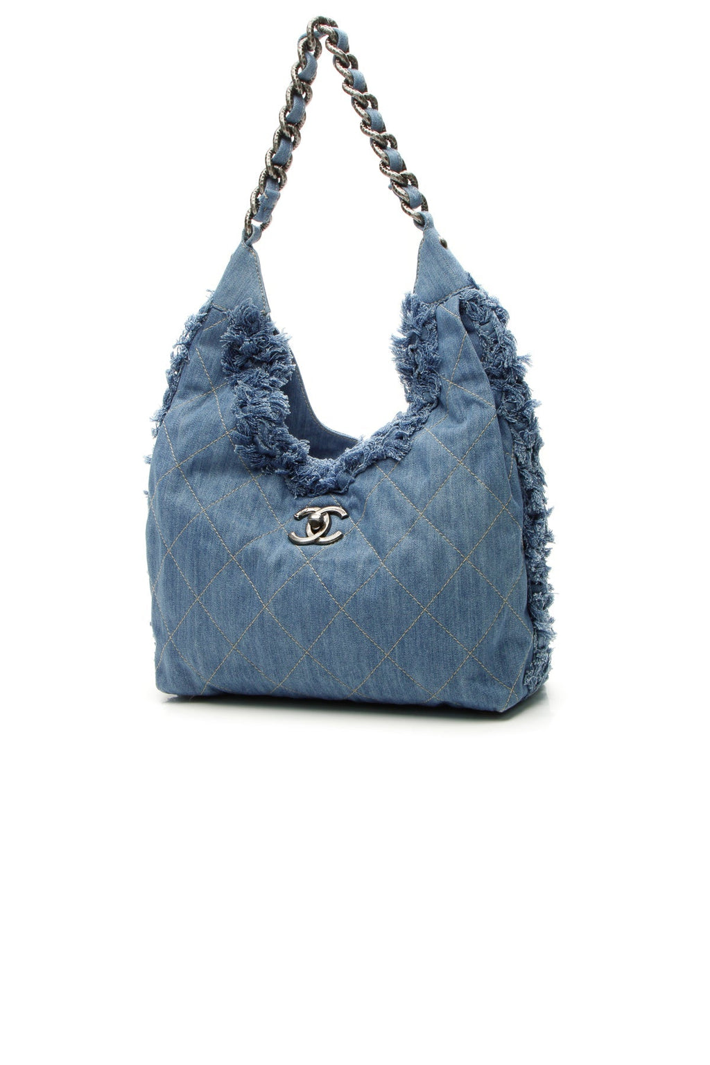 Quilted Denim Hobo Bag - Light Blue