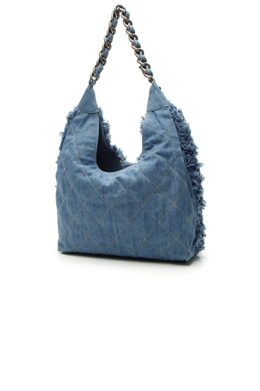 Quilted Denim Hobo Bag - Light Blue