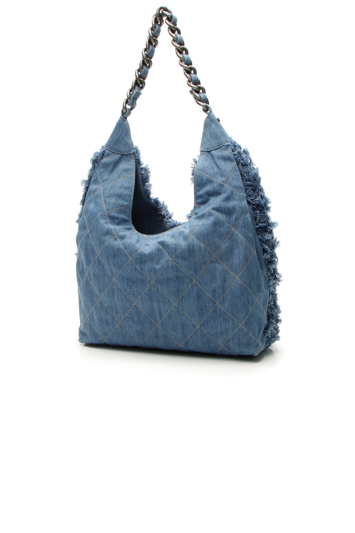 Quilted Denim Hobo Bag - Light Blue