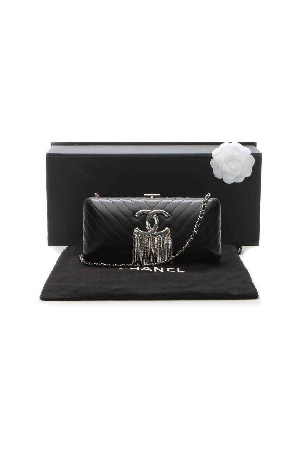 Chain Fringe Evening Bag - Black