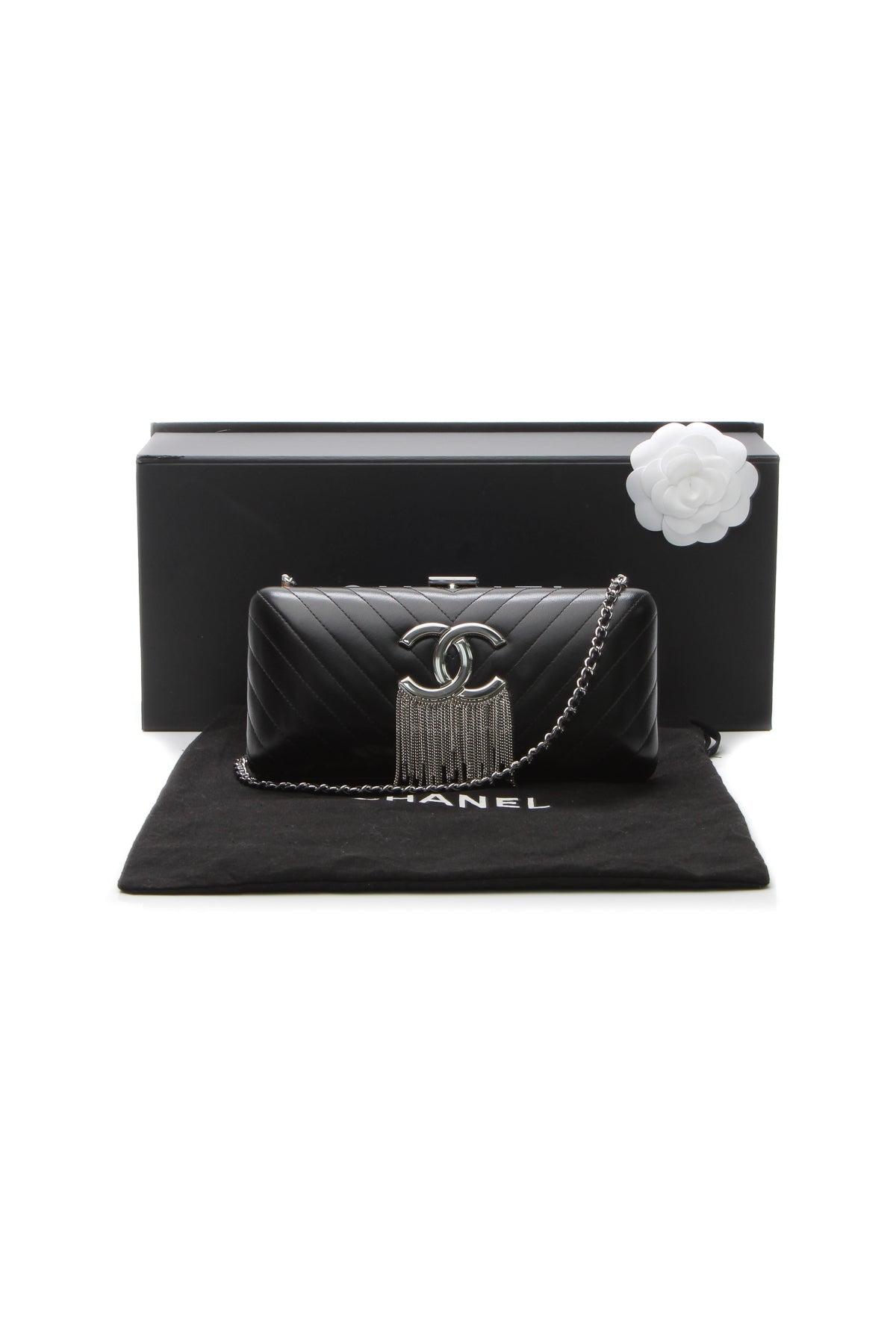 Chain Fringe Evening Bag - Black