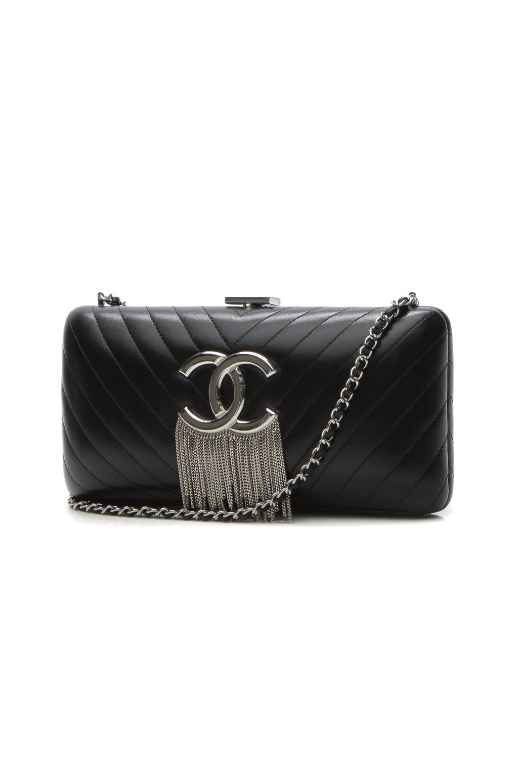 Chain Fringe Evening Bag - Black