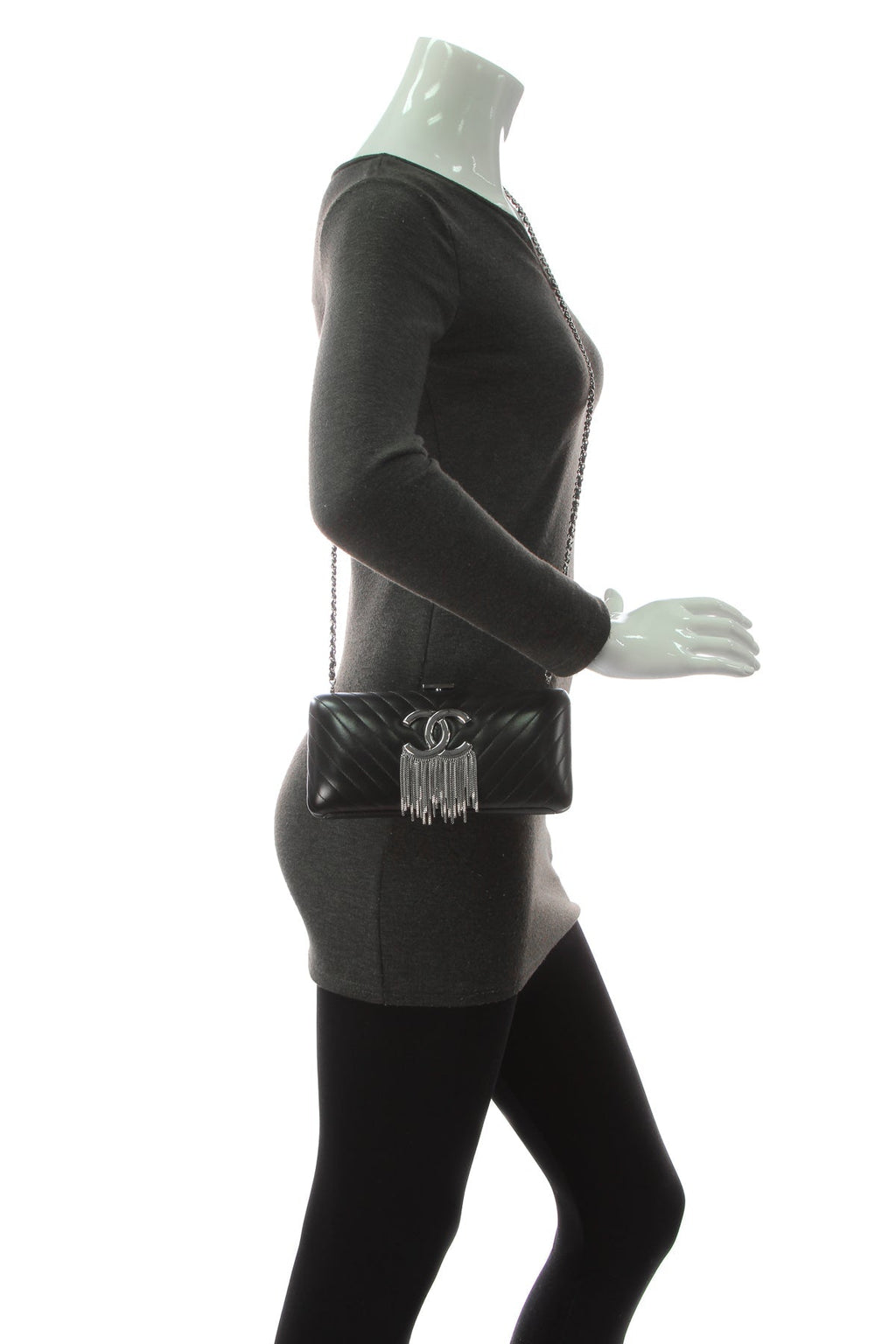Chain Fringe Evening Bag - Black